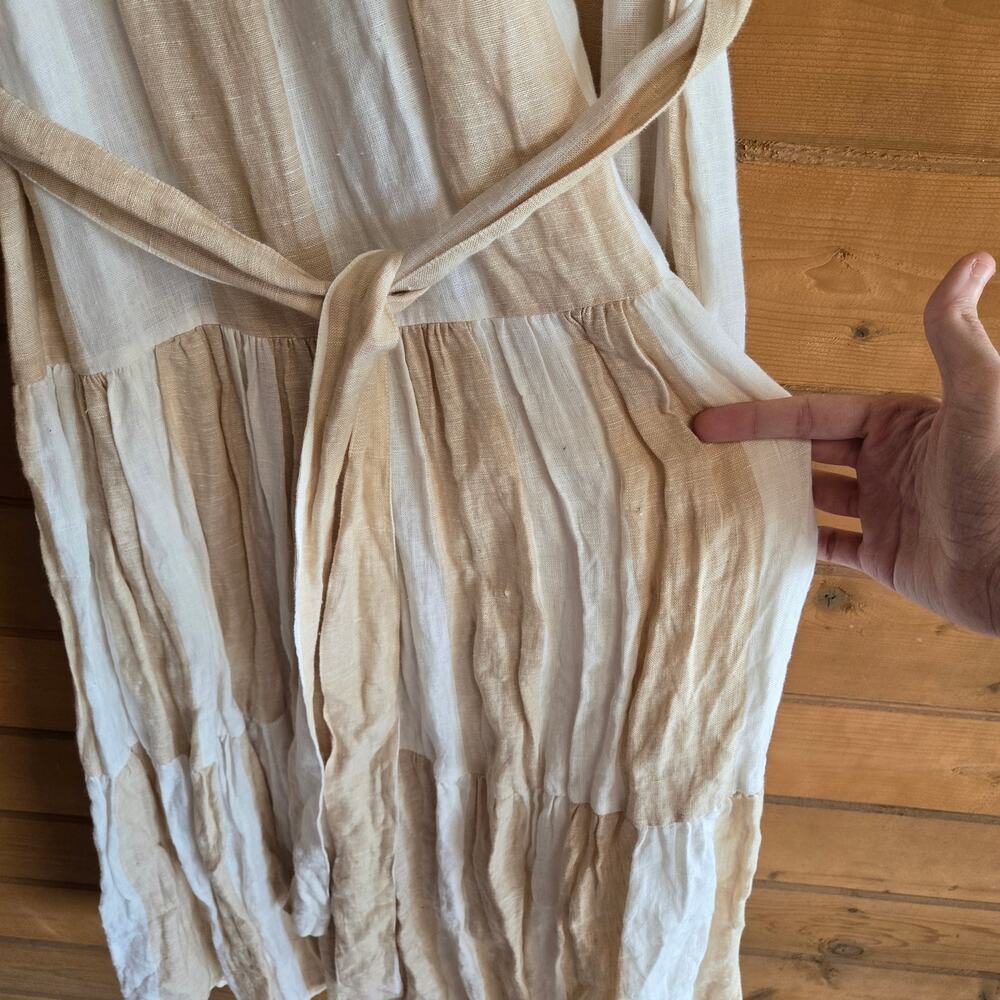 Laude The Label x Madewell Dress Organic Linen Tiered Maxi Tulum Stripe L Boho - Picture 4 of 8